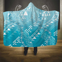 Hawaii Turquoise Kapa Hooded Blanket Vintage 'Ohe Kāpala Motifs Mix Plumeria Leis