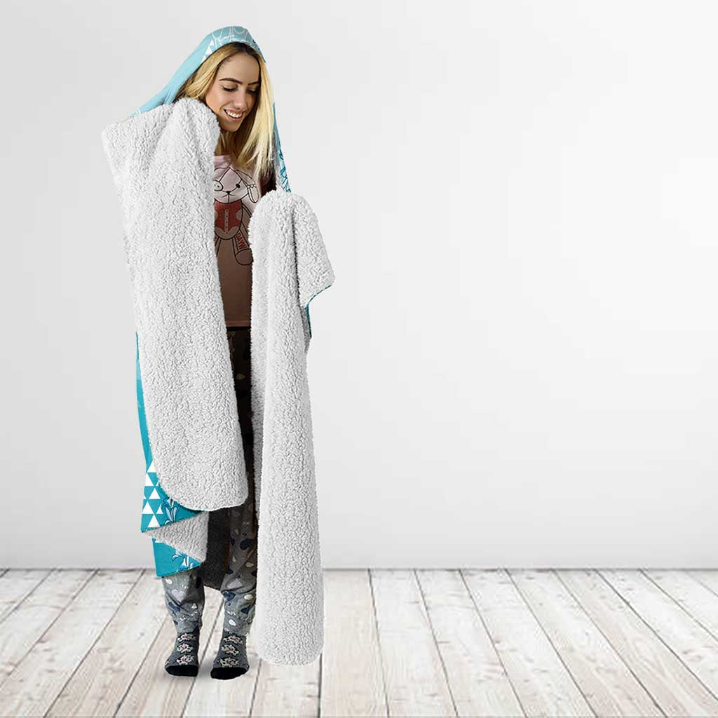 Hawaii Turquoise Kapa Hooded Blanket Vintage 'Ohe Kāpala Motifs Mix Plumeria Leis
