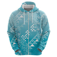 Hawaii Turquoise Kapa Hoodie Vintage 'Ohe Kāpala Motifs Mix Plumeria Leis