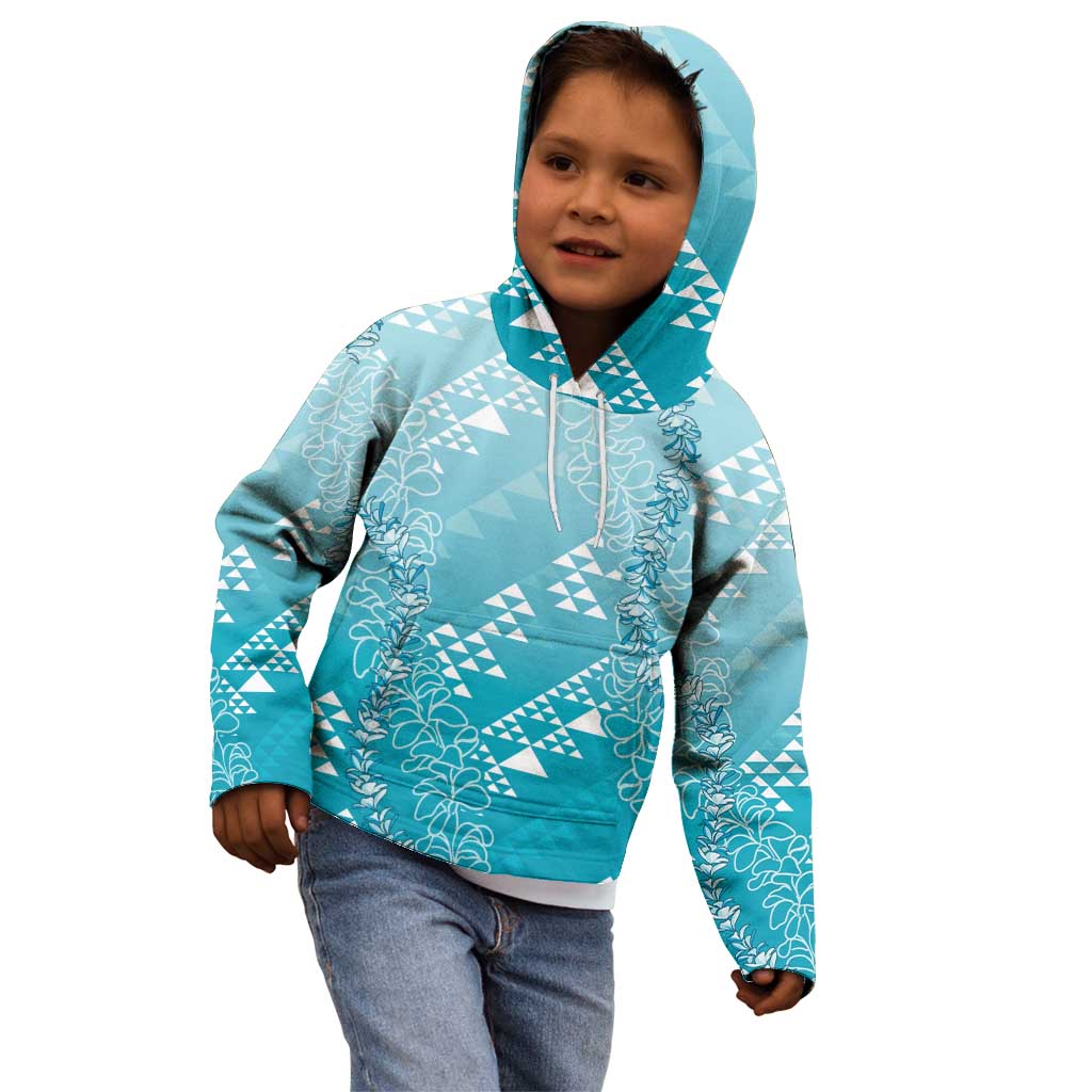 Hawaii Turquoise Kapa Kid Hoodie Vintage 'Ohe Kāpala Motifs Mix Plumeria Leis