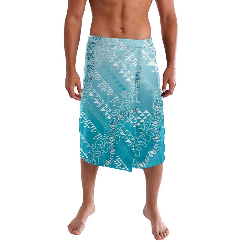Hawaii Turquoise Kapa Lavalava Vintage 'Ohe Kāpala Motifs Mix Plumeria Leis