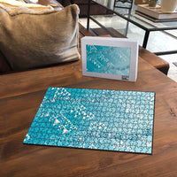 Hawaii Turquoise Kapa Puzzle Vintage 'Ohe Kāpala Motifs Mix Plumeria Leis