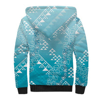 Hawaii Turquoise Kapa Sherpa Hoodie Vintage 'Ohe Kāpala Motifs Mix Plumeria Leis