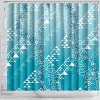 Hawaii Turquoise Kapa Shower Curtain Vintage 'Ohe Kāpala Motifs Mix Plumeria Leis