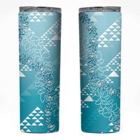 Hawaii Turquoise Kapa Skinny Tumbler Vintage 'Ohe Kāpala Motifs Mix Plumeria Leis LT7 Turquoise - Polynesian Pride