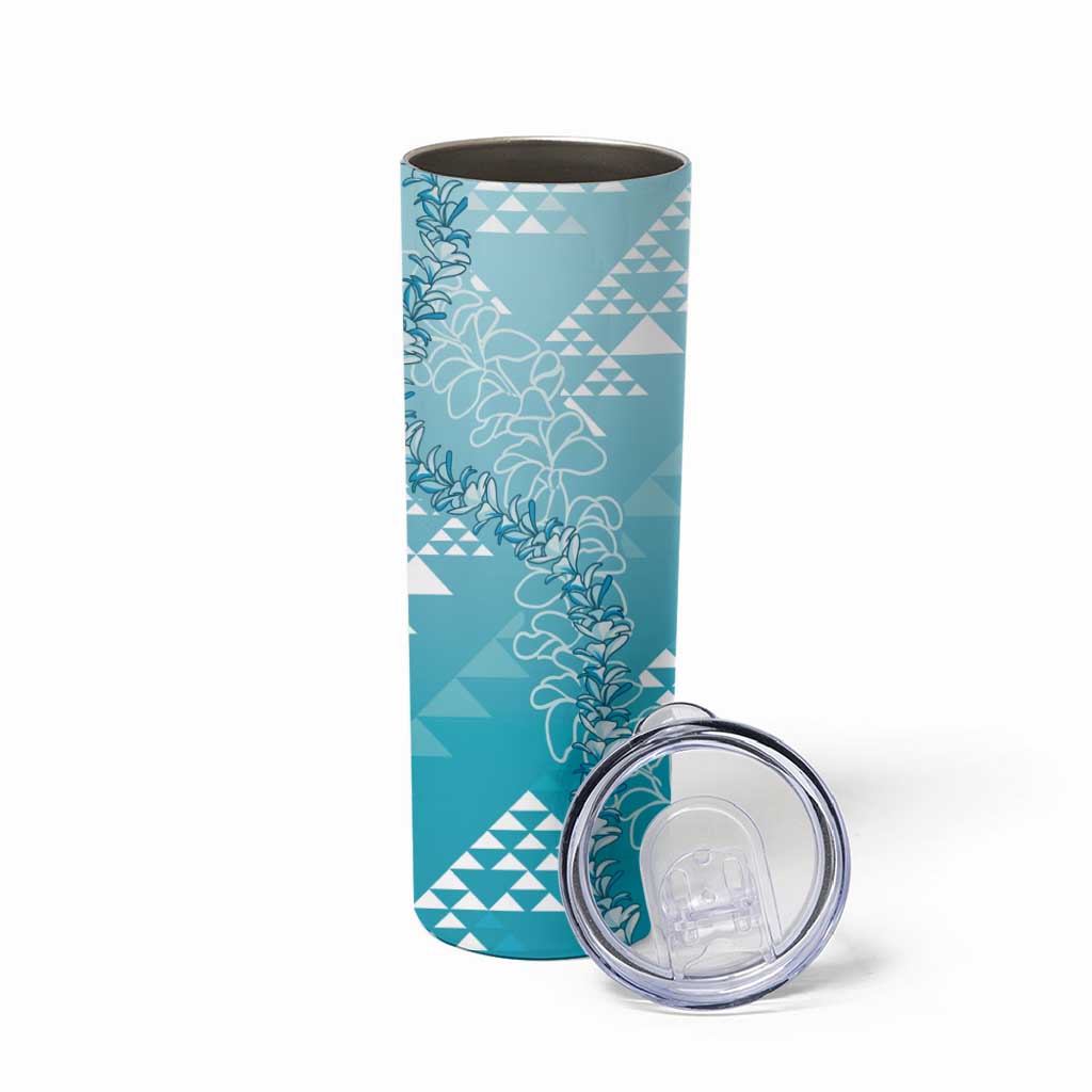 Hawaii Turquoise Kapa Skinny Tumbler Vintage 'Ohe Kāpala Motifs Mix Plumeria Leis LT7 - Polynesian Pride