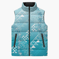 Hawaii Turquoise Kapa Sleeveless Puffer Jacket Vintage 'Ohe Kāpala Motifs Mix Plumeria Leis