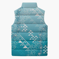 Hawaii Turquoise Kapa Sleeveless Puffer Jacket Vintage 'Ohe Kāpala Motifs Mix Plumeria Leis