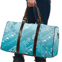 Hawaii Turquoise Kapa Travel Bag Vintage 'Ohe Kāpala Motifs Mix Plumeria Leis