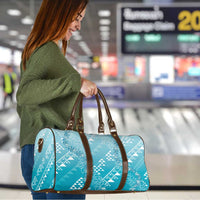 Hawaii Turquoise Kapa Travel Bag Vintage 'Ohe Kāpala Motifs Mix Plumeria Leis