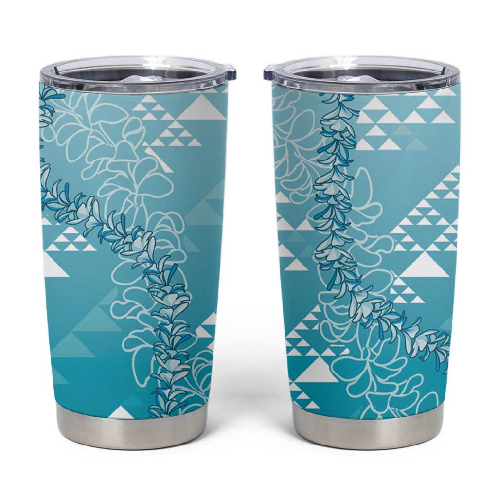 Hawaii Turquoise Kapa Tumbler Cup Vintage 'Ohe Kāpala Motifs Mix Plumeria Leis