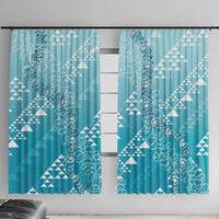 Hawaii Turquoise Kapa Window Curtain Vintage 'Ohe Kāpala Motifs Mix Plumeria Leis