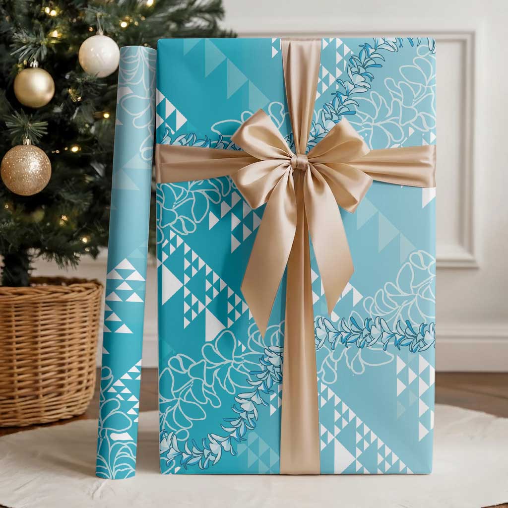Hawaii Kapa Vintage Motifs Mix Plumeria Leis Wrapping Paper Turquoise