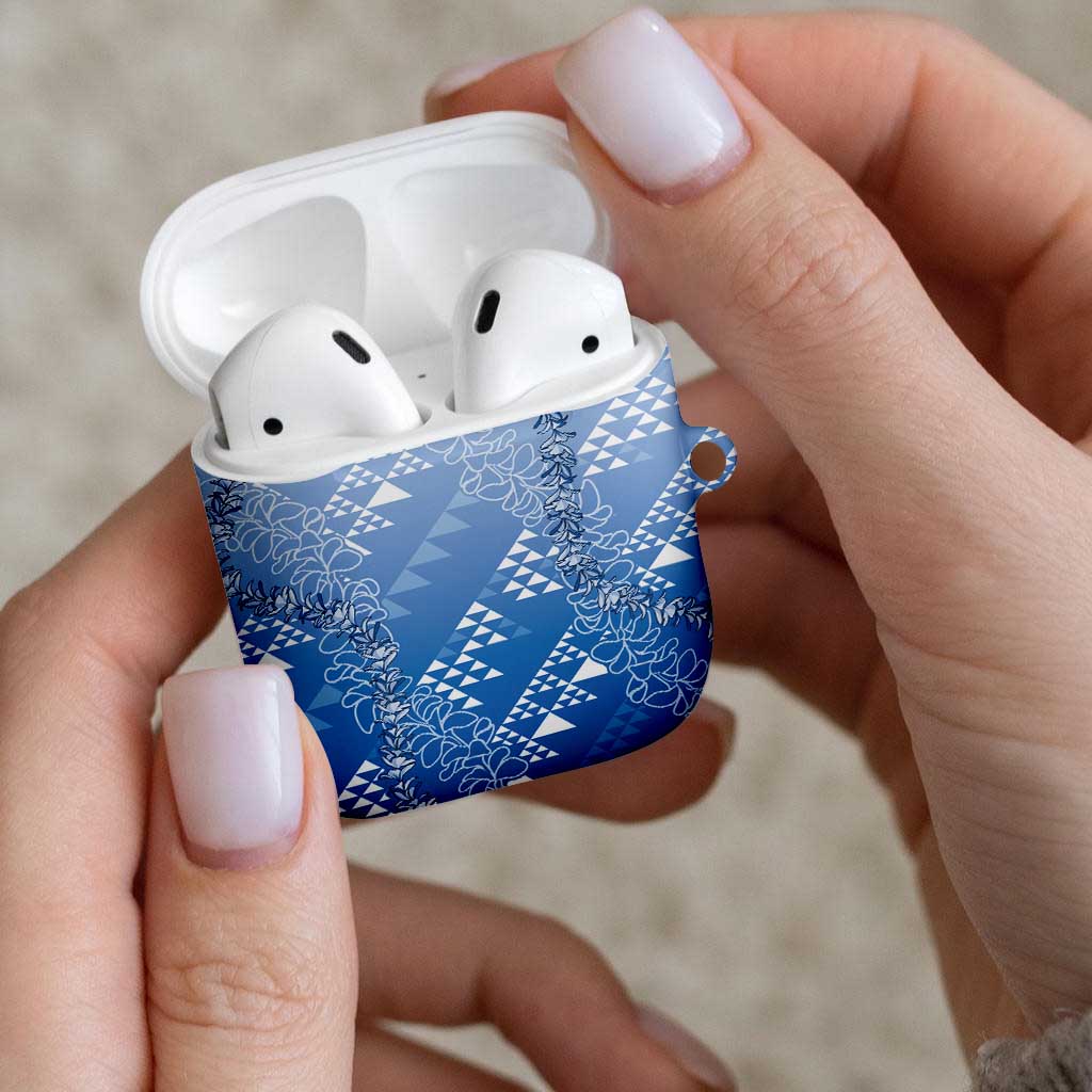 Hawaii Royal Blue Kapa AirPods Case Vintage 'Ohe Kāpala Motifs Mix Plumeria Leis
