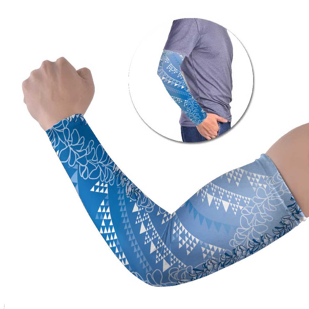 Hawaii Royal Blue Kapa Arm Sleeves Vintage 'Ohe Kāpala Motifs Mix Plumeria Leis