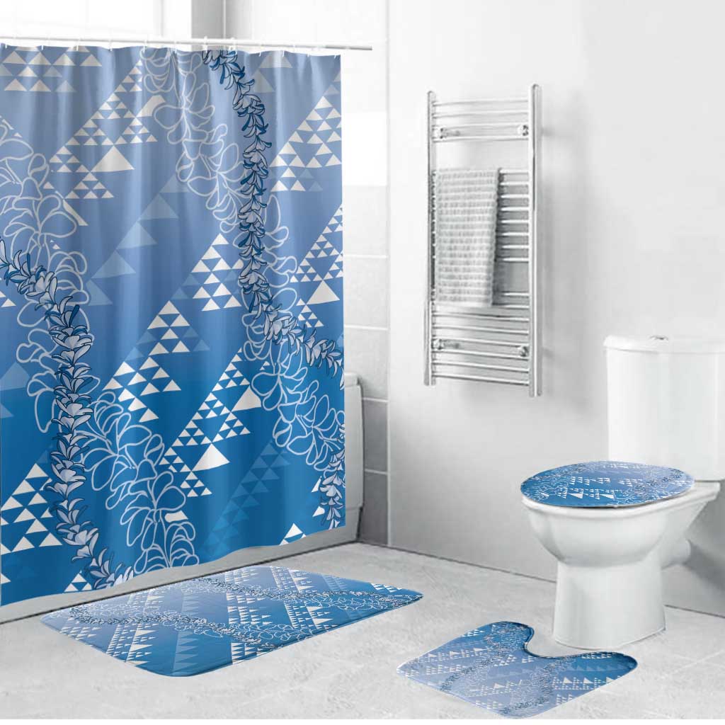 Hawaii Royal Blue Kapa Bathroom Set Vintage 'Ohe Kāpala Motifs Mix Plumeria Leis