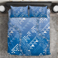 Hawaii Royal Blue Kapa Bedding Set Vintage 'Ohe Kāpala Motifs Mix Plumeria Leis