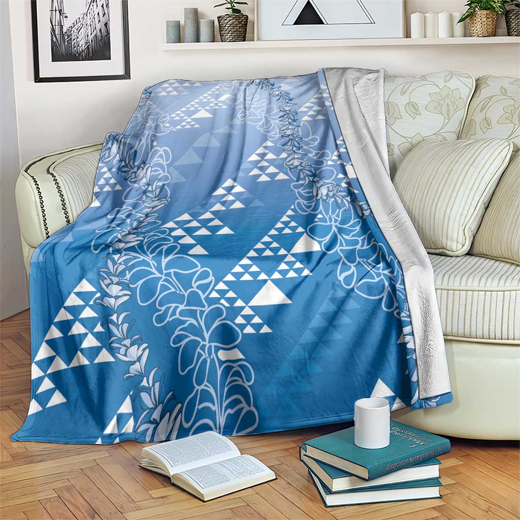 Hawaii Royal Blue Kapa Blanket Vintage 'Ohe Kāpala Motifs Mix Plumeria Leis