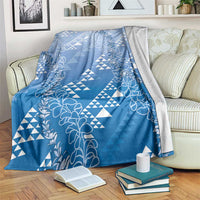Hawaii Royal Blue Kapa Blanket Vintage 'Ohe Kāpala Motifs Mix Plumeria Leis