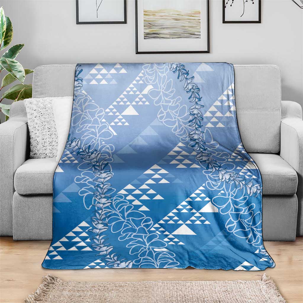 Hawaii Royal Blue Kapa Blanket Vintage 'Ohe Kāpala Motifs Mix Plumeria Leis