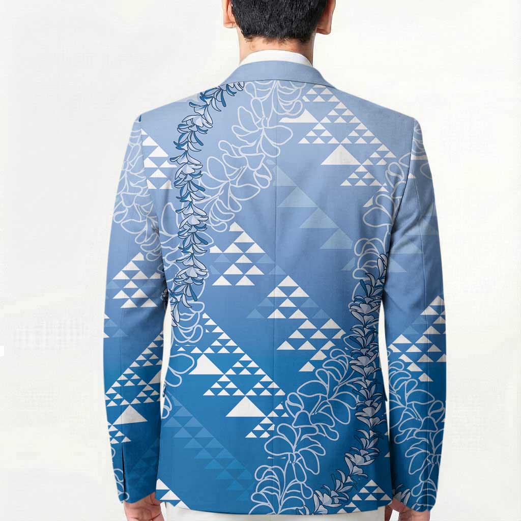 Hawaii Royal Blue Kapa Blazer Vintage 'Ohe Kāpala Motifs Mix Plumeria Leis