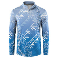 Hawaii Royal Blue Kapa Button Sweatshirt Vintage 'Ohe Kāpala Motifs Mix Plumeria Leis