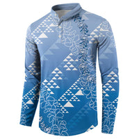 Hawaii Royal Blue Kapa Button Sweatshirt Vintage 'Ohe Kāpala Motifs Mix Plumeria Leis