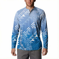 Hawaii Royal Blue Kapa Button Sweatshirt Vintage 'Ohe Kāpala Motifs Mix Plumeria Leis
