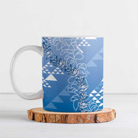 Hawaii Royal Blue Kapa Ceramic Mug Vintage 'Ohe Kāpala Motifs Mix Plumeria Leis
