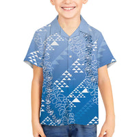 Hawaii Royal Blue Kapa Family Matching Off Shoulder Short Dress and Hawaiian Shirt Vintage 'Ohe Kāpala Motifs Mix Plumeria Leis LT7 Son's Shirt Royal Blue - Polynesian Pride