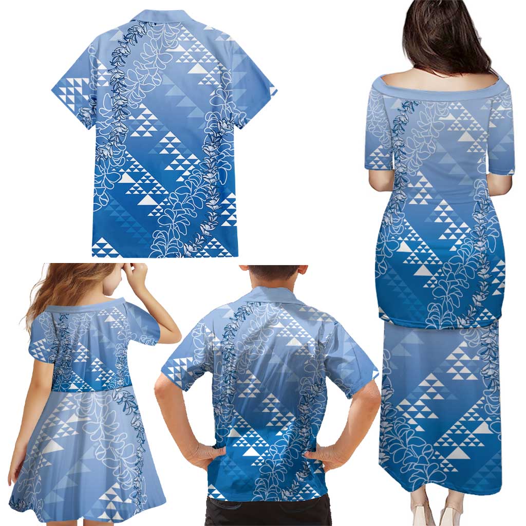 Hawaii Royal Blue Kapa Family Matching Puletasi and Hawaiian Shirt Vintage 'Ohe Kāpala Motifs Mix Plumeria Leis LT7 - Polynesian Pride