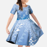 Hawaii Royal Blue Kapa Family Matching Short Sleeve Bodycon Dress and Hawaiian Shirt Vintage 'Ohe Kāpala Motifs Mix Plumeria Leis LT7 Daughter's Dress Royal Blue - Polynesian Pride