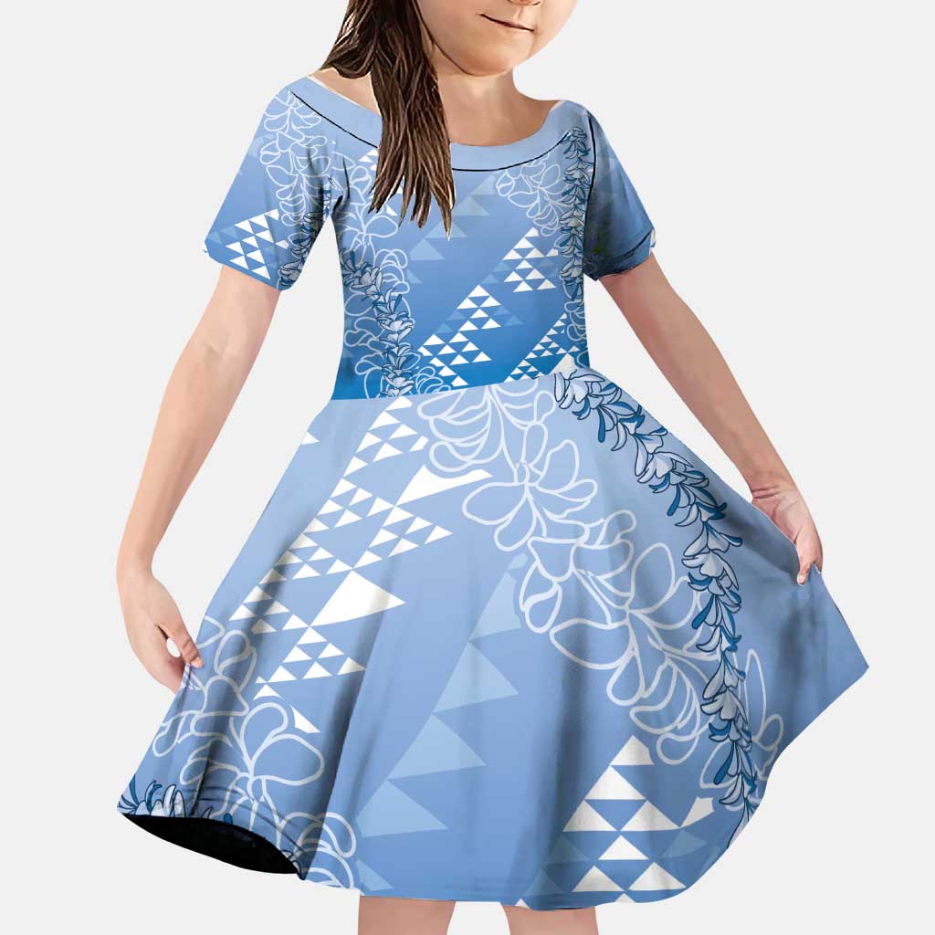 Hawaii Royal Blue Kapa Family Matching Tank Maxi Dress and Hawaiian Shirt Vintage 'Ohe Kāpala Motifs Mix Plumeria Leis LT7 Daughter's Dress Royal Blue - Polynesian Pride