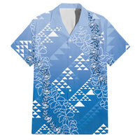 Hawaii Royal Blue Kapa Family Matching Tank Maxi Dress and Hawaiian Shirt Vintage 'Ohe Kāpala Motifs Mix Plumeria Leis LT7 Dad's Shirt - Short Sleeve Royal Blue - Polynesian Pride