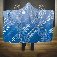 Hawaii Royal Blue Kapa Hooded Blanket Vintage 'Ohe Kāpala Motifs Mix Plumeria Leis