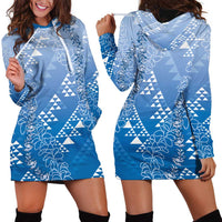 Hawaii Royal Blue Kapa Hoodie Dress Vintage 'Ohe Kāpala Motifs Mix Plumeria Leis LT7 - Polynesian Pride