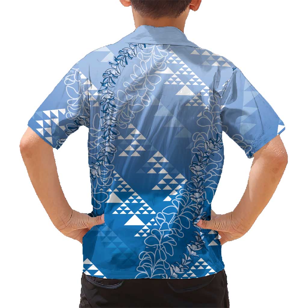 Hawaii Royal Blue Kapa Kid Hawaiian Shirt Vintage 'Ohe Kāpala Motifs Mix Plumeria Leis