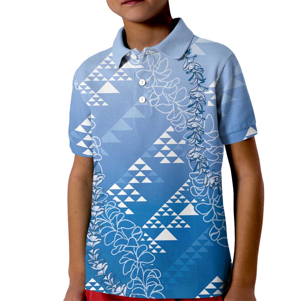 Hawaii Royal Blue Kapa Kid Polo Shirt Vintage 'Ohe Kāpala Motifs Mix Plumeria Leis