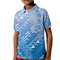 Hawaii Royal Blue Kapa Kid Polo Shirt Vintage 'Ohe Kāpala Motifs Mix Plumeria Leis
