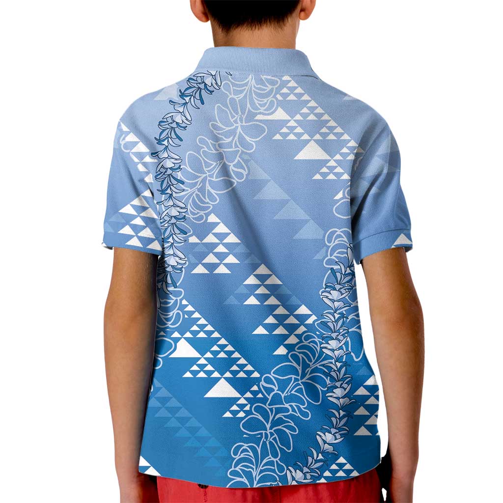 Hawaii Royal Blue Kapa Kid Polo Shirt Vintage 'Ohe Kāpala Motifs Mix Plumeria Leis