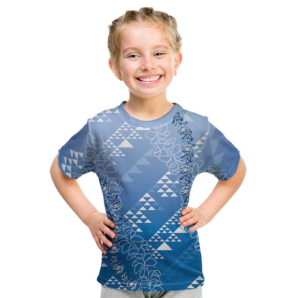 Hawaii Royal Blue Kapa Kid T Shirt Vintage 'Ohe Kāpala Motifs Mix Plumeria Leis