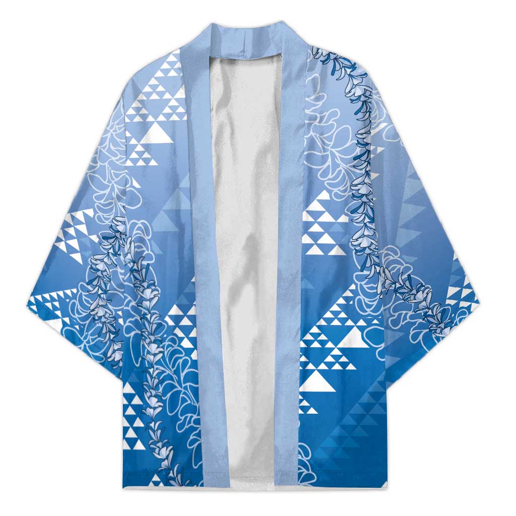 Hawaii Royal Blue Kapa Kimono Vintage 'Ohe Kāpala Motifs Mix Plumeria Leis