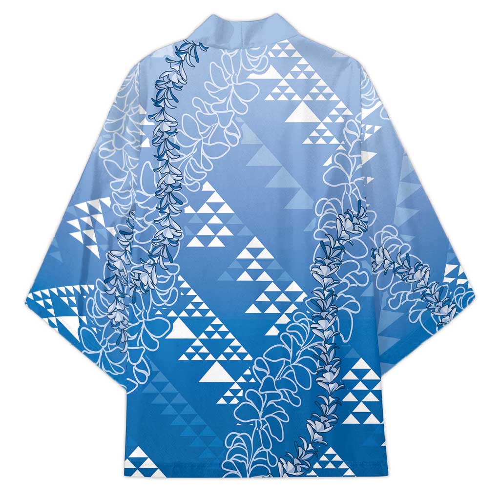 Hawaii Royal Blue Kapa Kimono Vintage 'Ohe Kāpala Motifs Mix Plumeria Leis