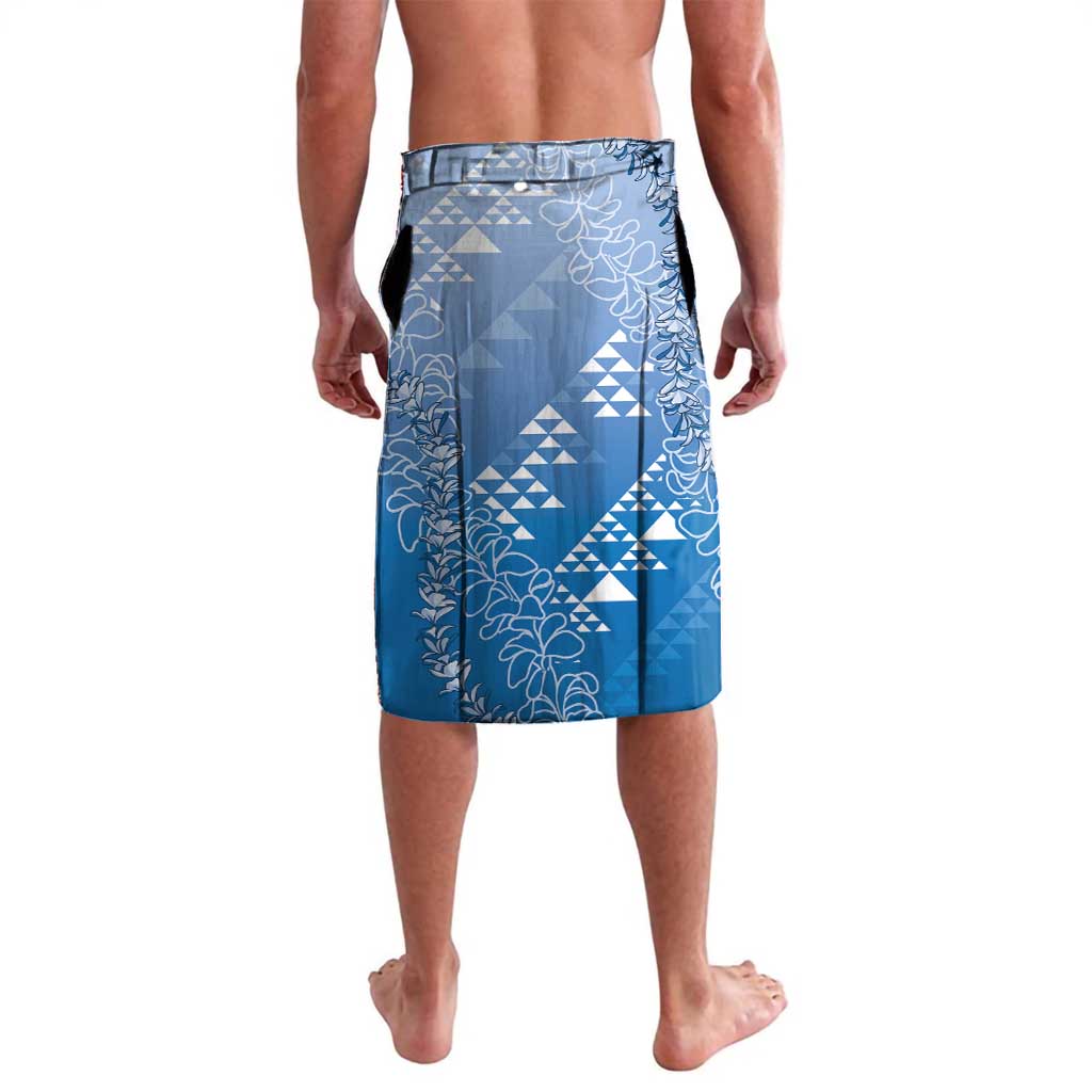 Hawaii Royal Blue Kapa Lavalava Vintage 'Ohe Kāpala Motifs Mix Plumeria Leis