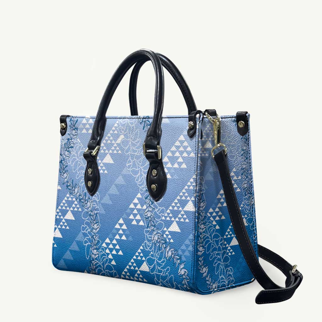 Hawaii Royal Blue Kapa Leather Bag Vintage 'Ohe Kāpala Motifs Mix Plumeria Leis LT7 Royal Blue - Polynesian Pride