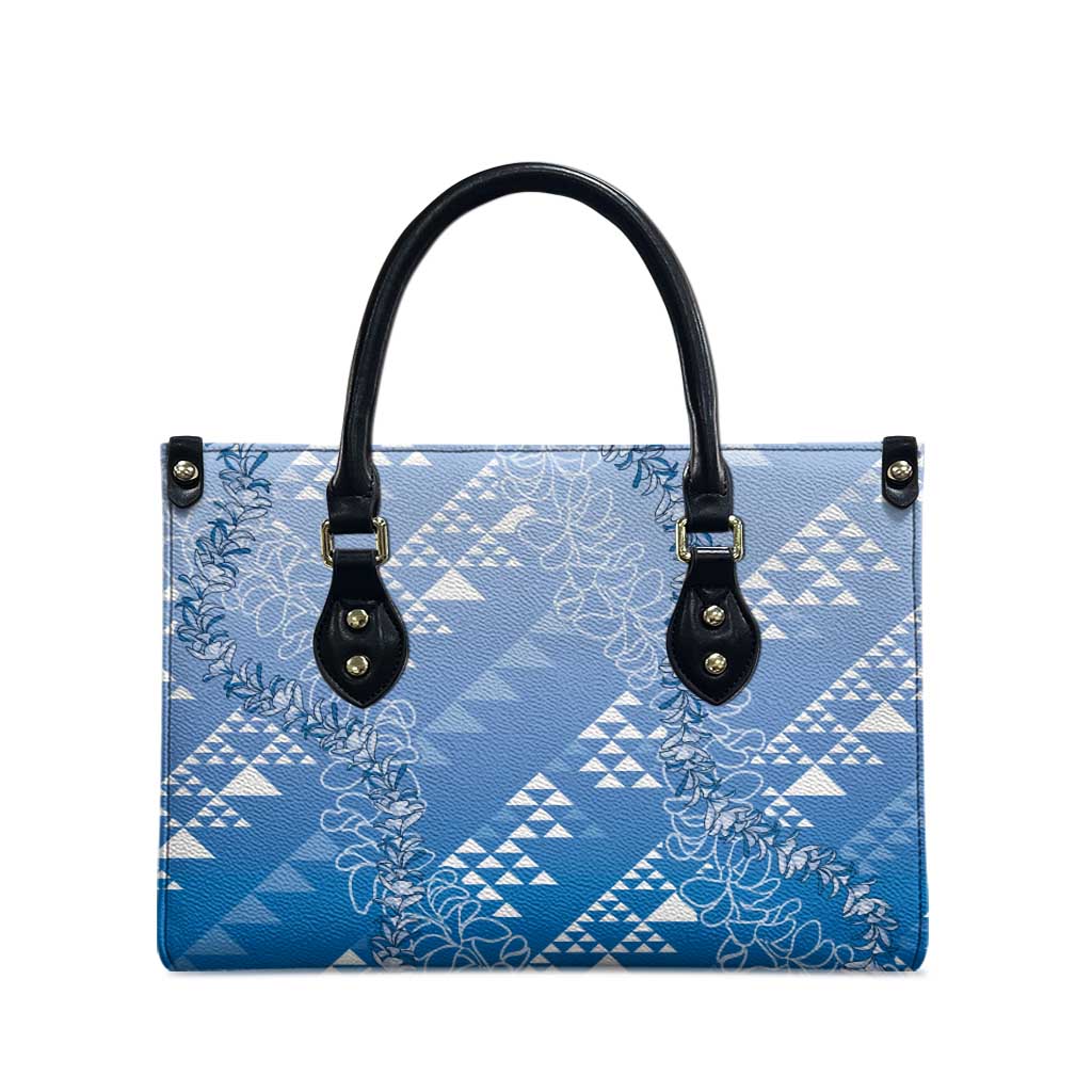 Hawaii Royal Blue Kapa Leather Bag Vintage 'Ohe Kāpala Motifs Mix Plumeria Leis LT7 - Polynesian Pride