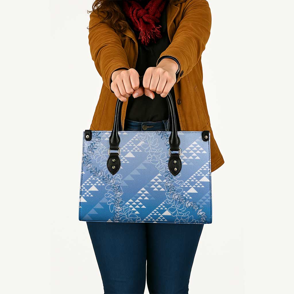 Hawaii Royal Blue Kapa Leather Bag Vintage 'Ohe Kāpala Motifs Mix Plumeria Leis LT7 - Polynesian Pride