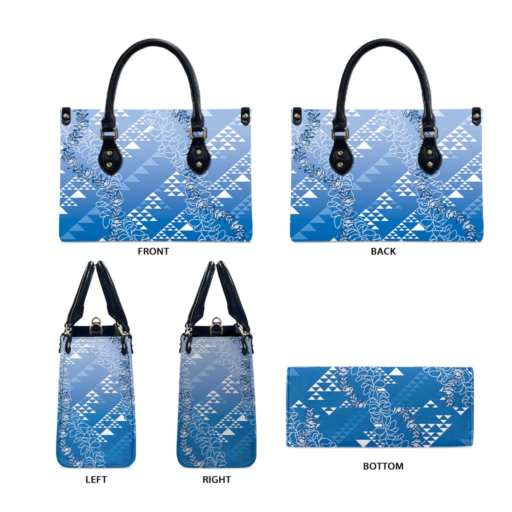 Hawaii Royal Blue Kapa Leather Bag Vintage 'Ohe Kāpala Motifs Mix Plumeria Leis LT7 - Polynesian Pride