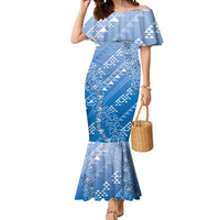 Hawaii Royal Blue Kapa Mermaid Dress Vintage 'Ohe Kāpala Motifs Mix Plumeria Leis