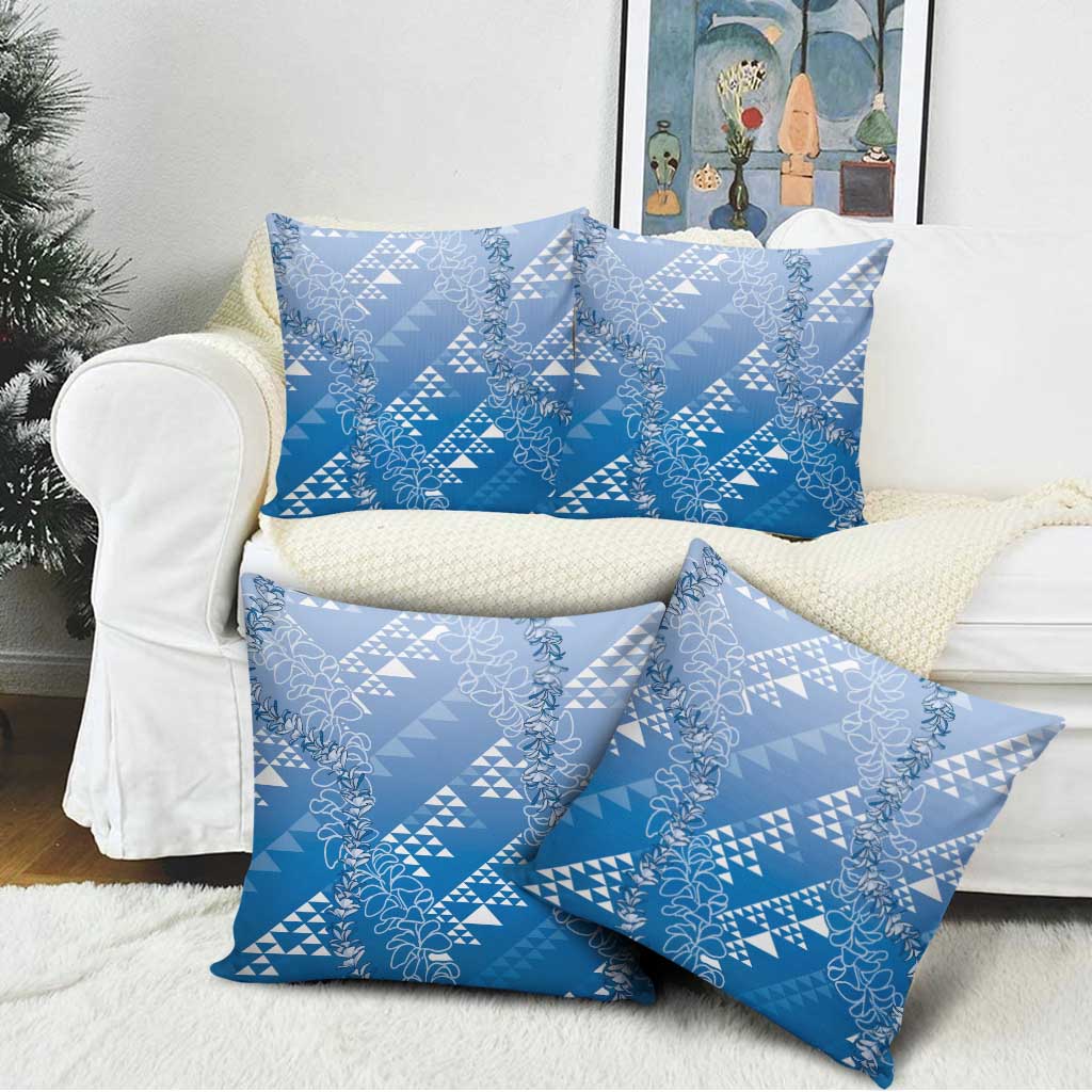 Hawaii Royal Blue Kapa Pillow Cover Vintage 'Ohe Kāpala Motifs Mix Plumeria Leis